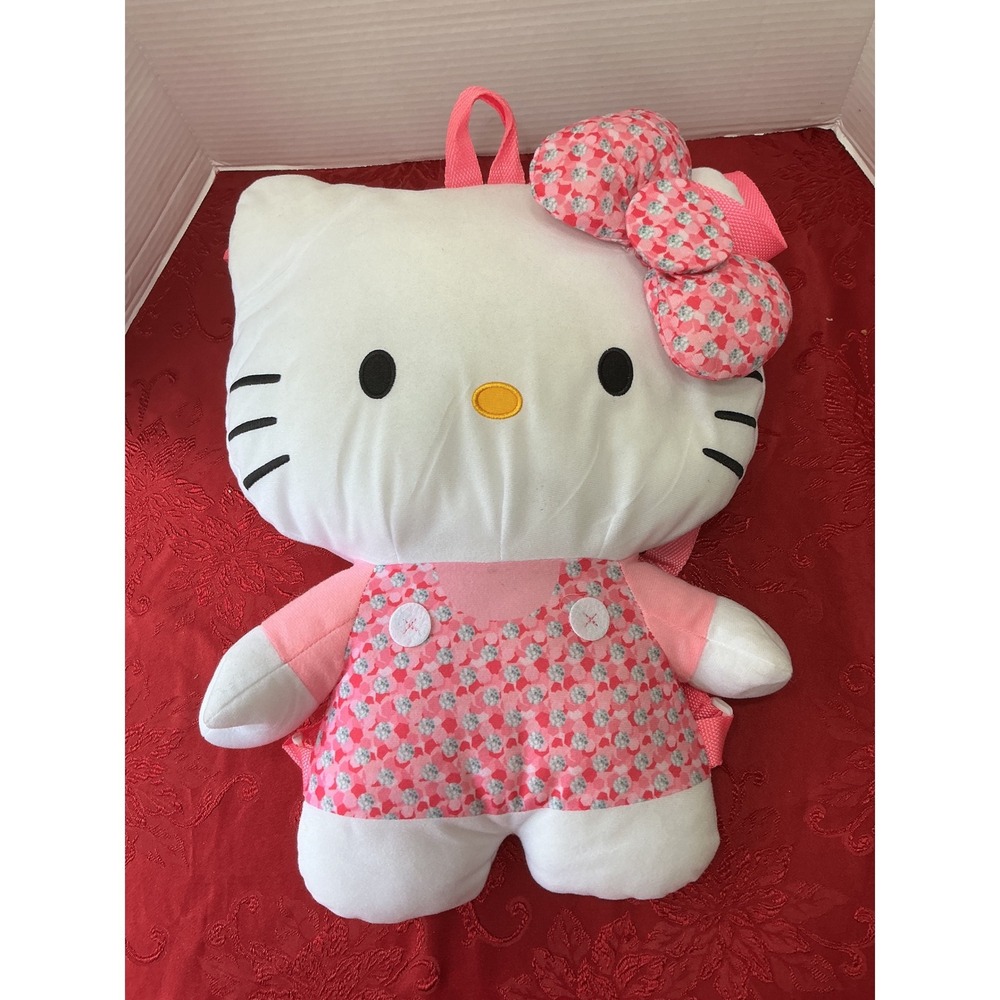 Hello Kitty Plush Backpack Pink Floral Jumper Sanrio Stuffed Animal Bag 18 inch